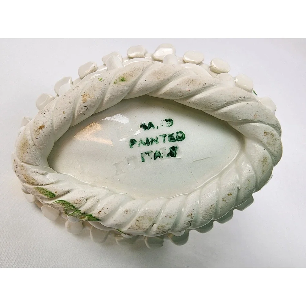 VINTAGE Italian Hand Painted‎ Roses/Floral Porcelain Lattice Basket with Handle